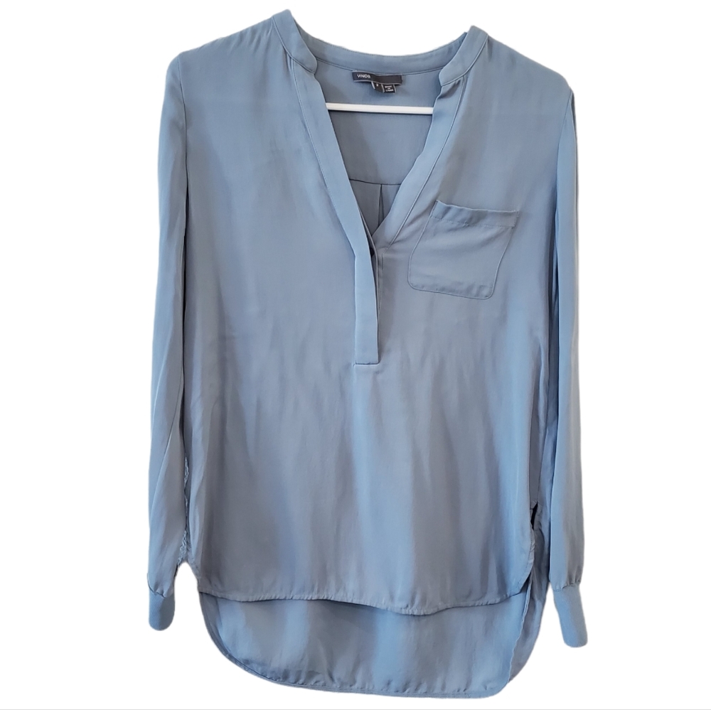Vince Blue Half-placket 100% Silk Blouse